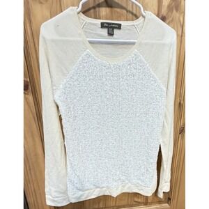 Tommy Bahama Wool Sweater‎ Small Ivory Sequin Front Knit Top Quiet Luxury